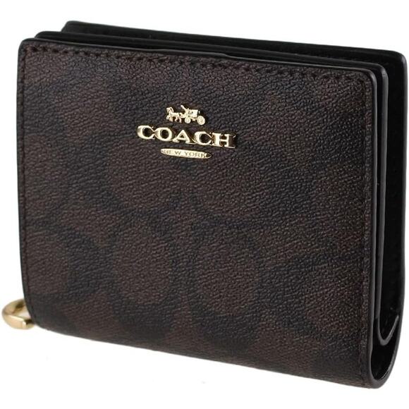 Coach Handbags - NWT Coach Signature Snap Wallet in Coated Canvas Brown Black